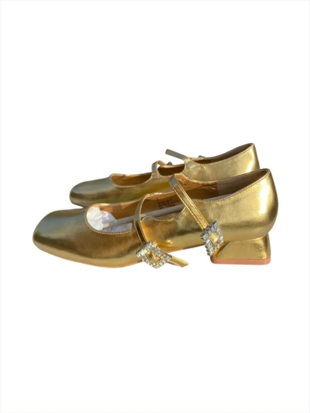 Women’s Gold Rhinestone Buckle Mary Jane Heels